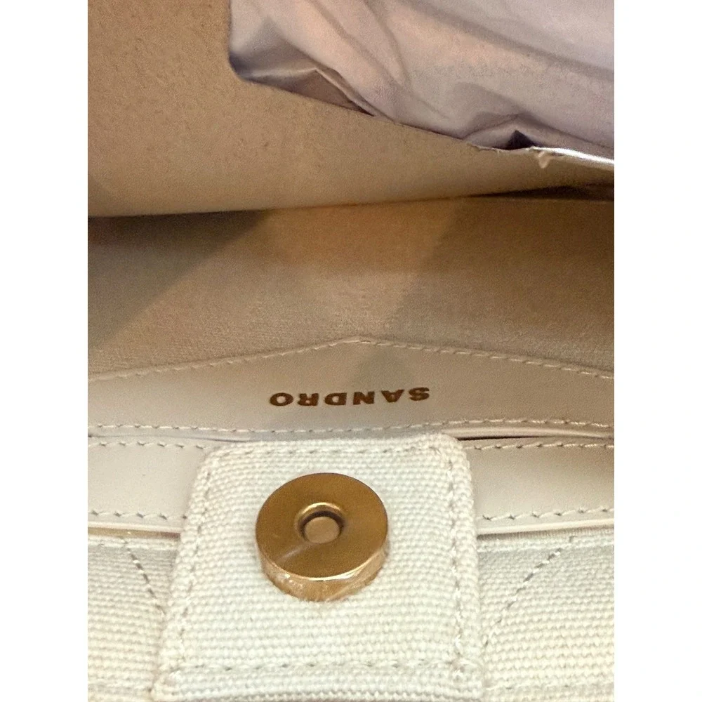 Sandro Quilted Canvas Tote Bag‎ Top Handle Chevron Logo Cream Small NWT - Picture 4 of 4